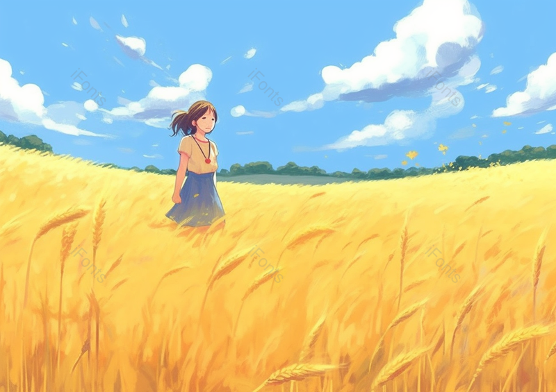 小女孩行走麦田丰收芒种节气插画,插画/手绘图,插画/手绘图库,插画/手绘图下载,插画/手绘